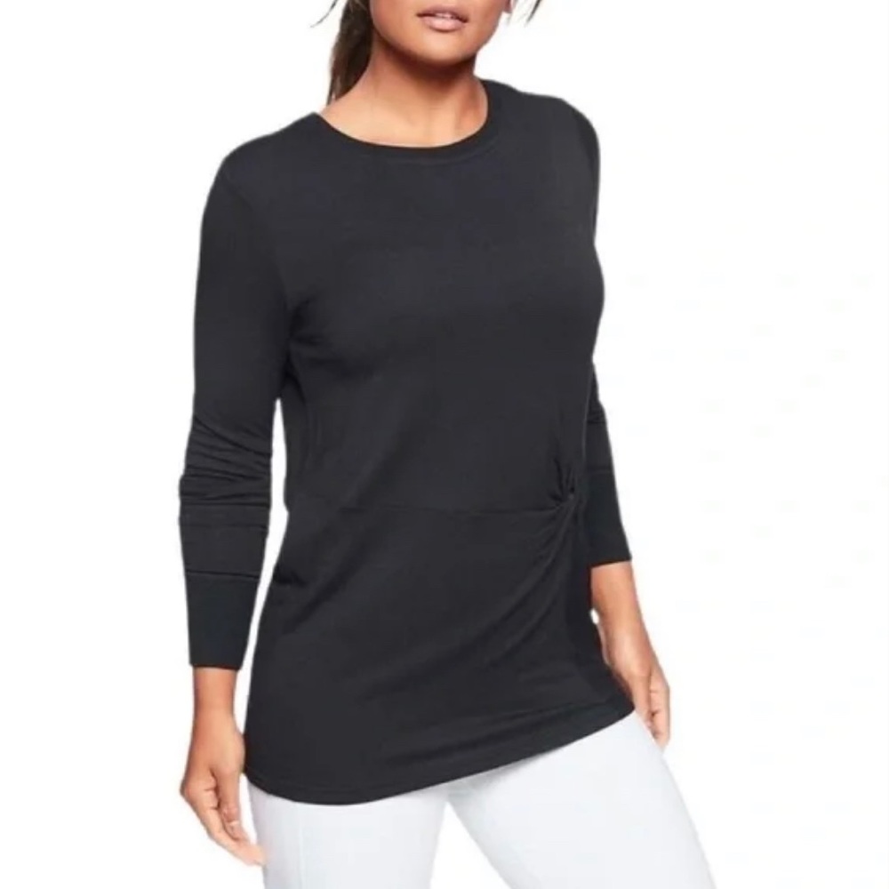 Athleta Nirvana Twist Front Clarity Sweatshirt Top Tunic Black Pullover Medium